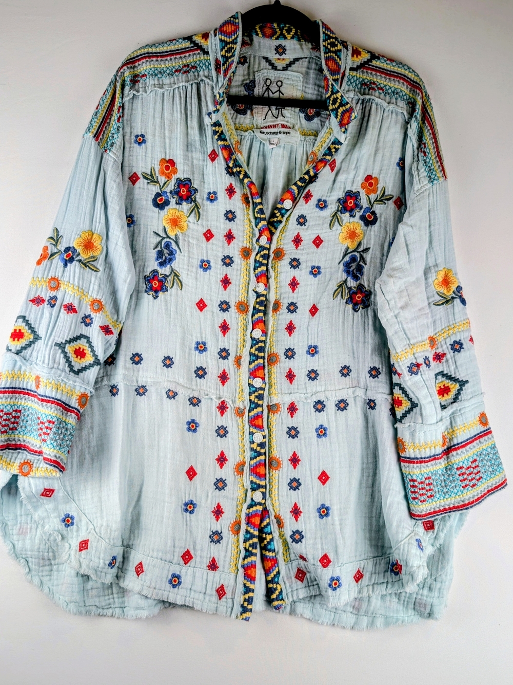 Johnny Was Florence Gauze Blouse Embroidered size Large